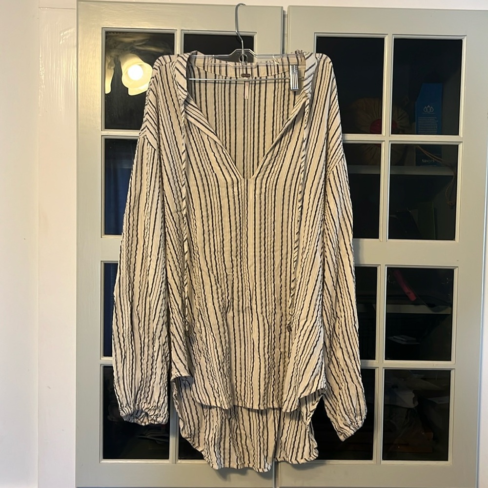 FREE PEOPLE VERTICAL STRIPE FLOWY LONG SLEEVE BLOUSE